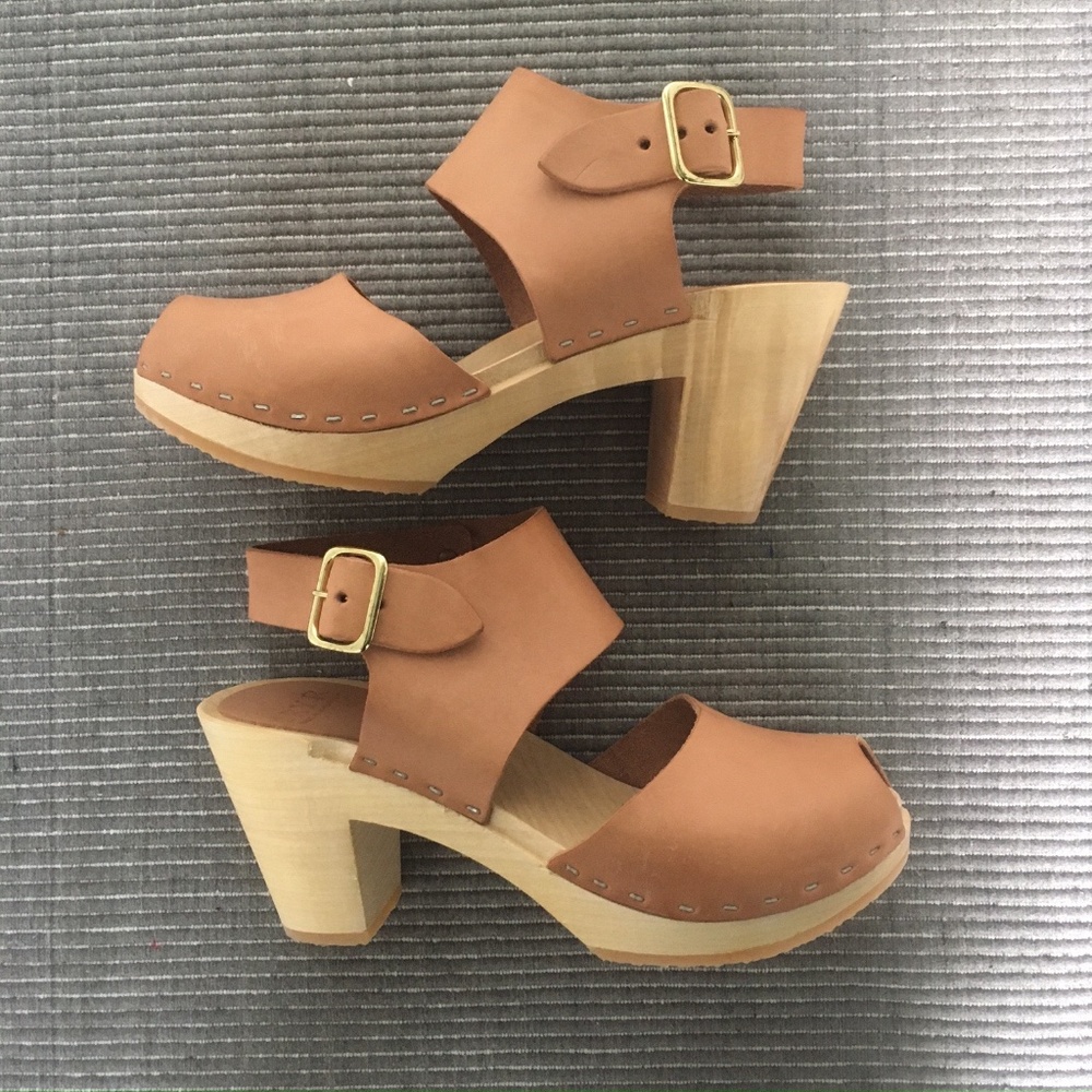 BRYR Miranda Peep-Toe, High-Heel Clog in Natural Leather US 6.5 *HANDMADE*